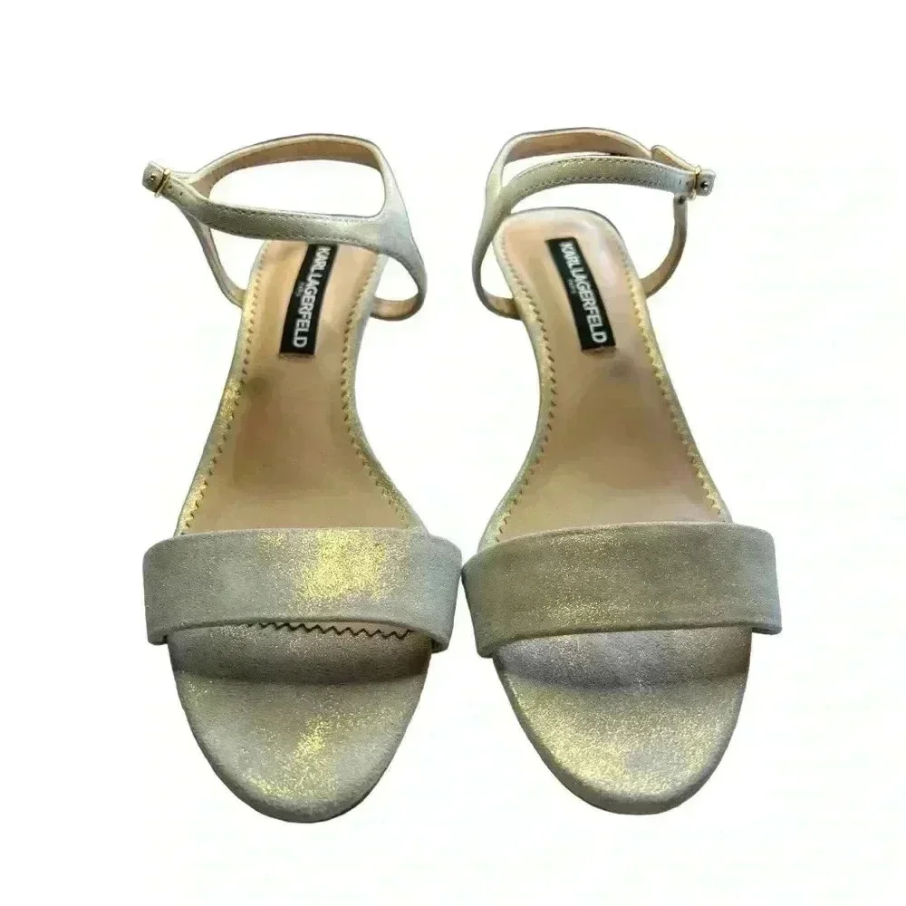 Lagerfeld Paris Women's Ankle Strap Heeled Sandal •Sparkly Gold•Size 8.5•